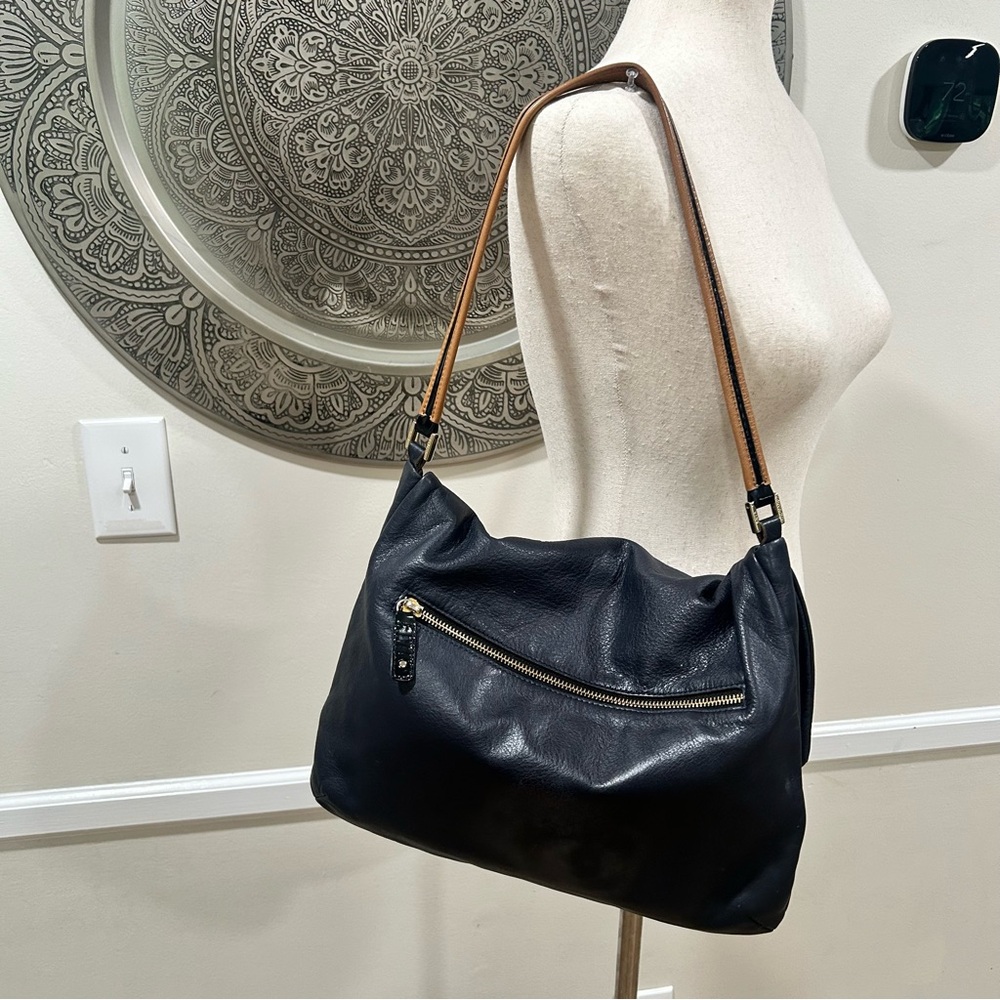 Anya Hindmarch Black Leather Shoulder Bag with Brown Strap and Tassel - Picture 5 of 12